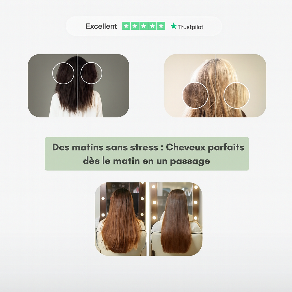 Résultats avant après lisseur cheveux brosse lissante Lisséllia – cheveux lisses et brillants