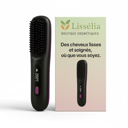 Lisseur cheveux sans fil Lissélia – brosse lissante professionnelle avec emballage
