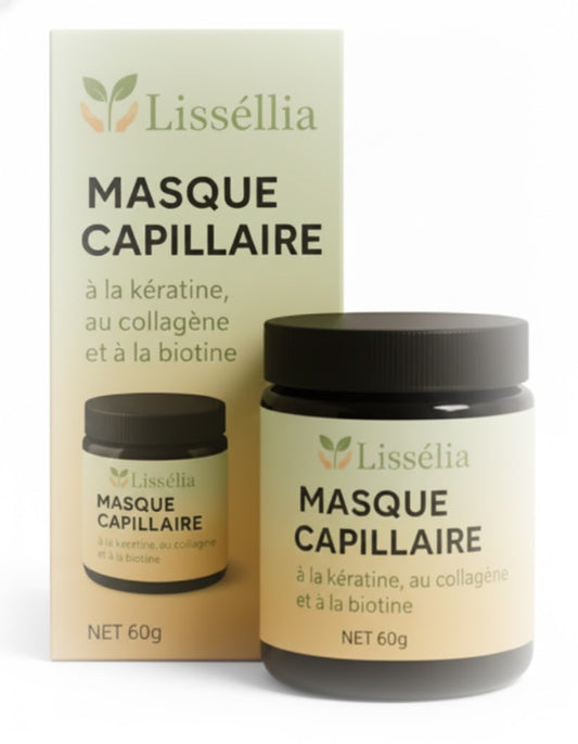 Masque capillaire à la kératine, collagène et biotine Lisséllia avec emballage